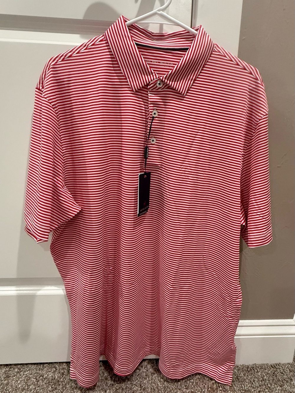 Men's Red & White Striped Polo Shirt